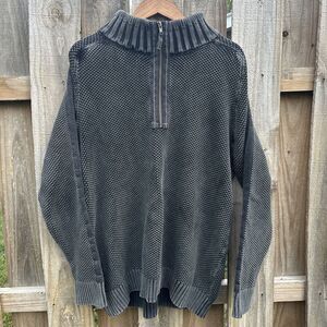 Carbon 2 Cobalt Men XL Coal Gray Hi-Def Cable-Knit Sweater 1/4 Zip Cotton 155086